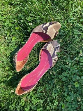 kate spade Made in Italy- Brown Snake-Print Heels with Pink Insole